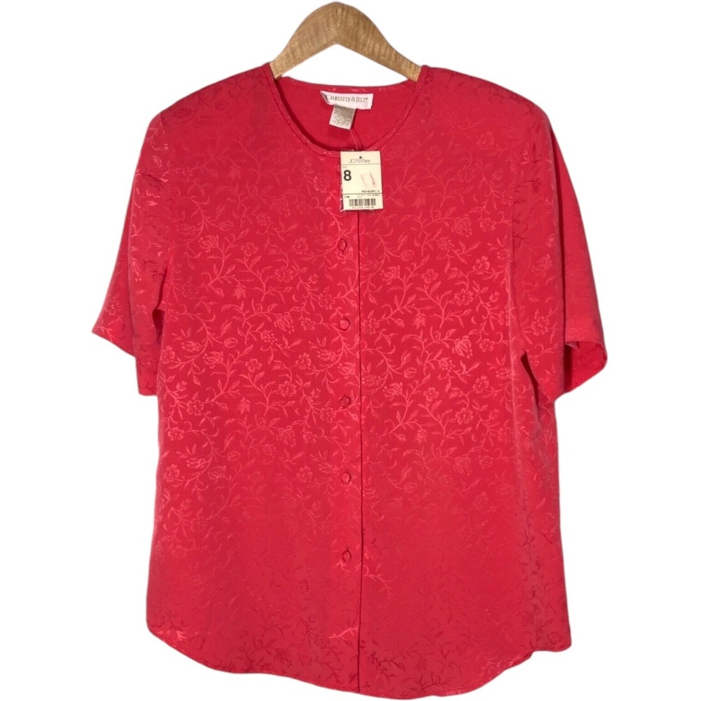 NWT Vintage Christie & Jill Womens Floral Button Front Blouse Christmas Holiday